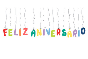 Happy Birthday Portuguese text, an Object Illustration by sceptical cactus