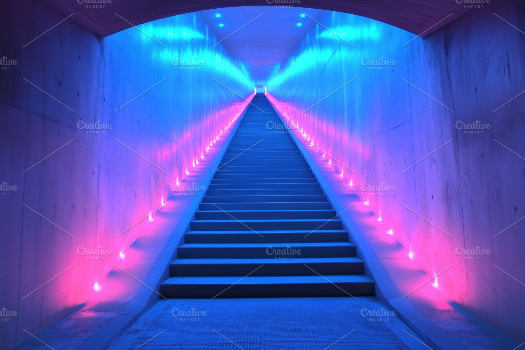 A modern staircase illuminated with vibrant blue and pink lights, leading upwar, an Arts & Entertainment Photo by Textures & Backgrounds
