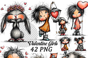 Cute Valentine Girls & Sweet Animals, an Illustration by one-touch (Thumbnail 1 of 9)