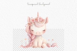 Pink Unicorn Watercolor Clipart PNG