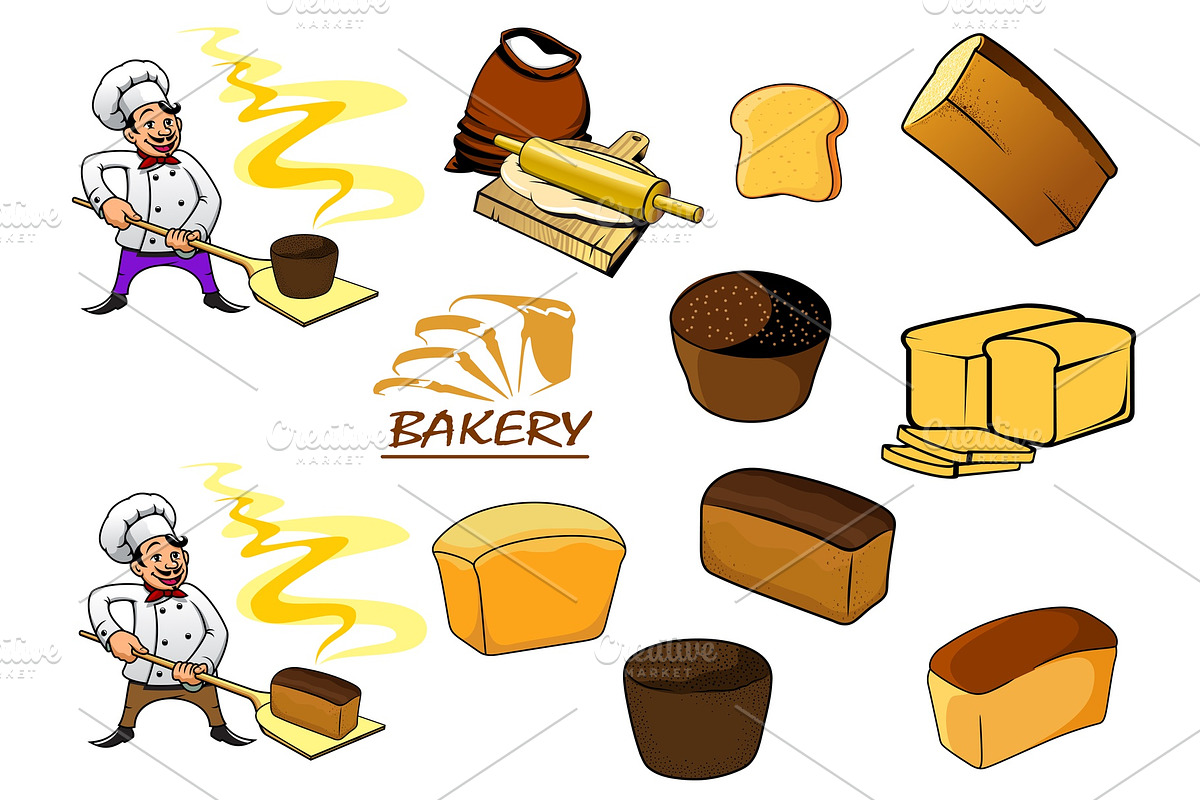 Bakery icons in cartoon style, a Solid Icon by Vector Tradition (Photo 2 of 3)