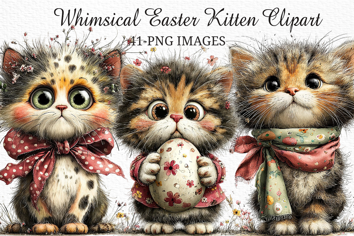 Whimsical Easter Kitten Clipart, an Illustration by Craft Nest (Photo 1 of 11)