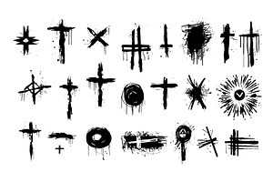 Black Grunge Elements, Brush Crosses