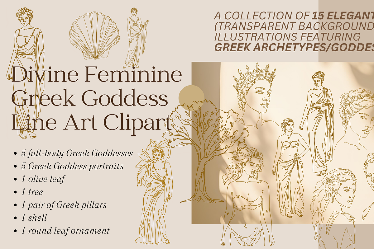 Line art Greek Goddesess, a Decorative Illustration by Katerina (Photo 1 of 6)