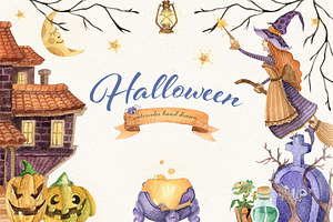 Halloween set. Watercolor hand drawn