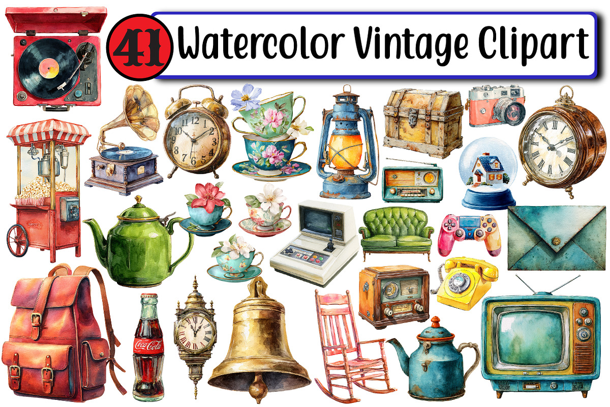 Watercolor Vintage Clipart, an Illustration by Design Market (Photo 1 of 3)
