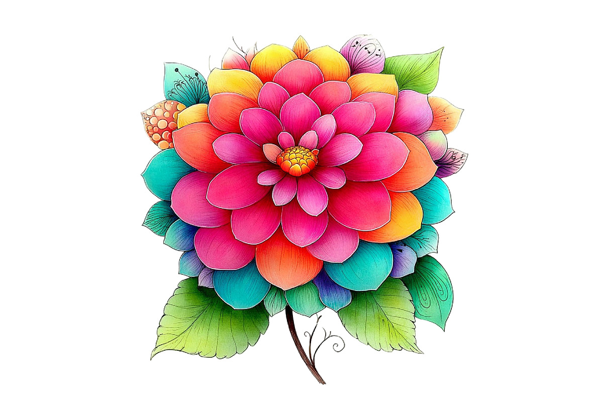 Whimsical Spring Dahlia Flower Clipa, an Illustration by Designworld (Photo 5 of 5)