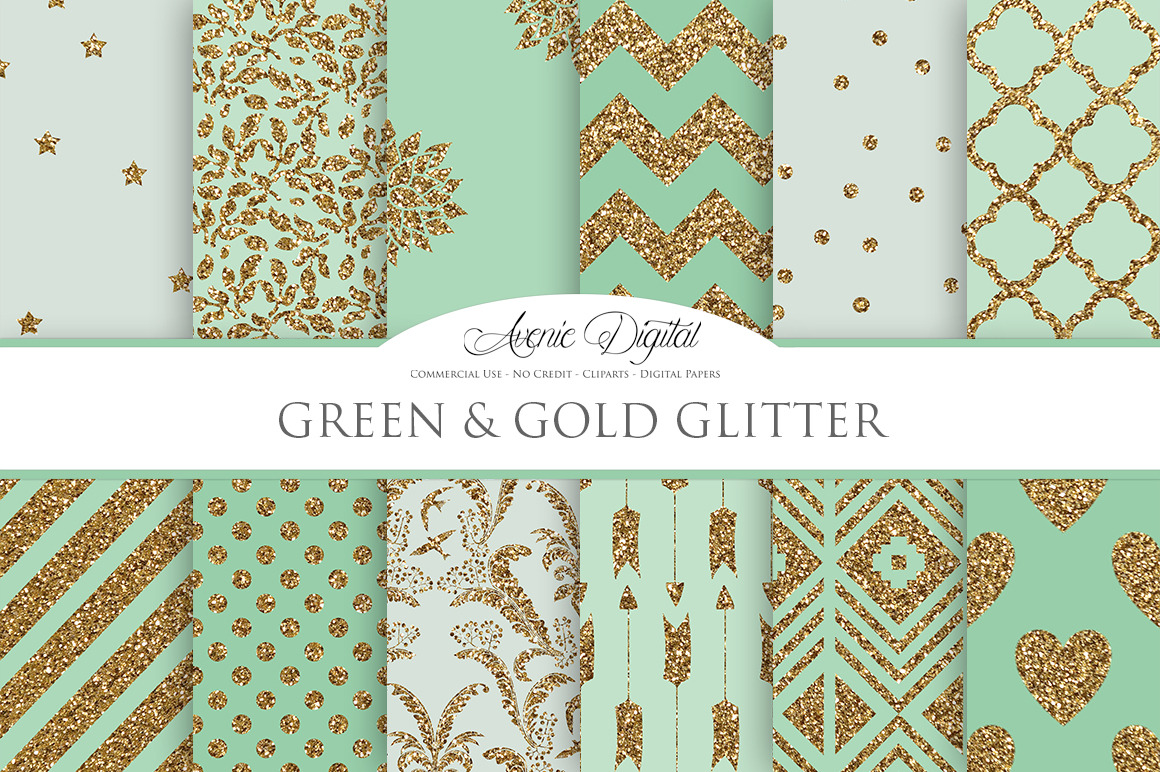 Mint and Gold Digital Paper, a Pattern Graphic by Avenie Digital