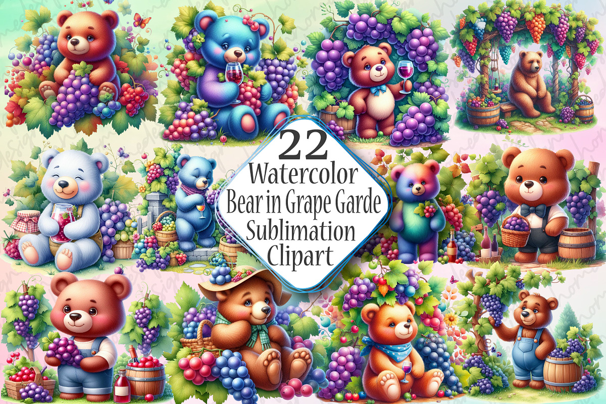 Bear in Grape Garden Clipart, a Graphic by SinaCreation (Photo 1 of 6)