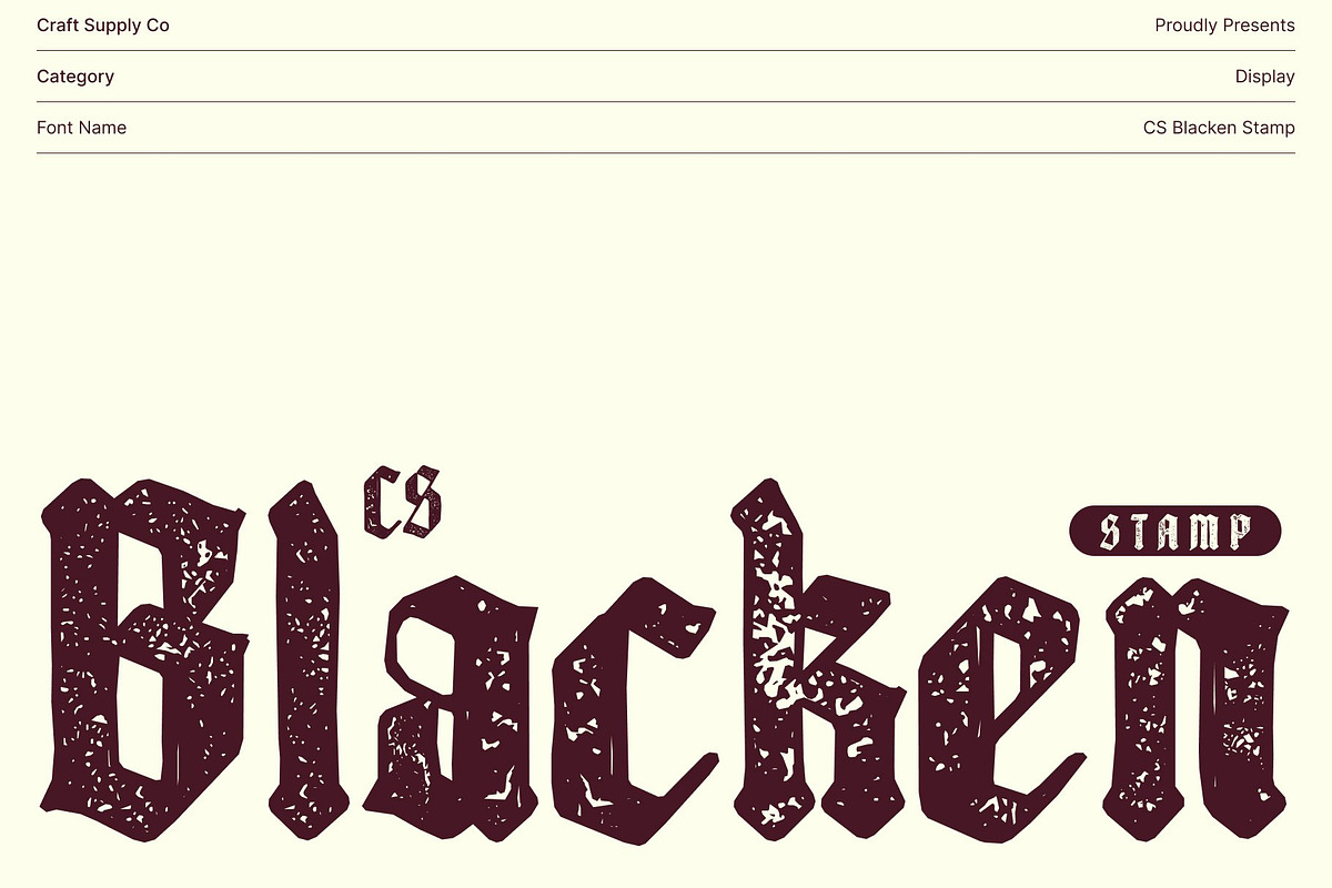 CS Blacken Stamp, a Blackletter Font by Craft Supply Co. (Photo 1 of 8)