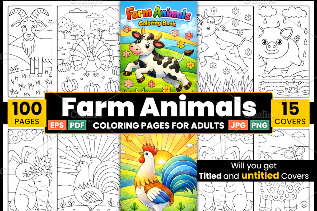 Farm Animals Coloring Pages for Kids, an Animal Illustration by Ink Gallery (Photo 1 of 3)
