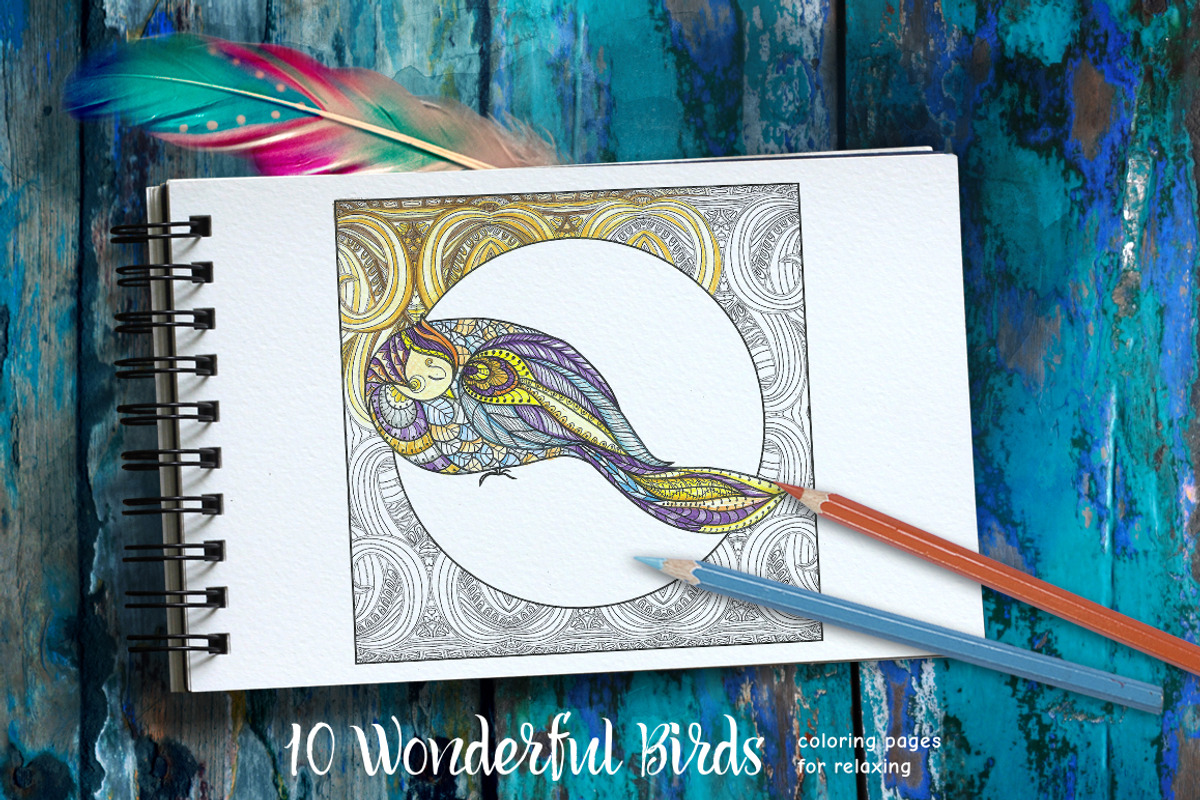 Set of 10 Decorative Patterned birds, a Decorative Illustration by Elen-Lane (Photo 1 of 6)