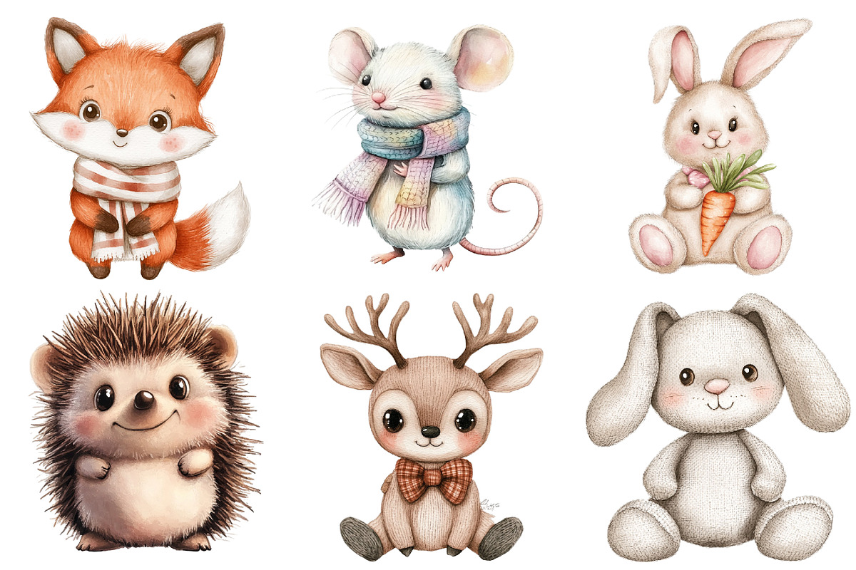 Vintage Knitted Plush Baby Animals P, an Illustration by Watercolor design (Photo 5 of 5)