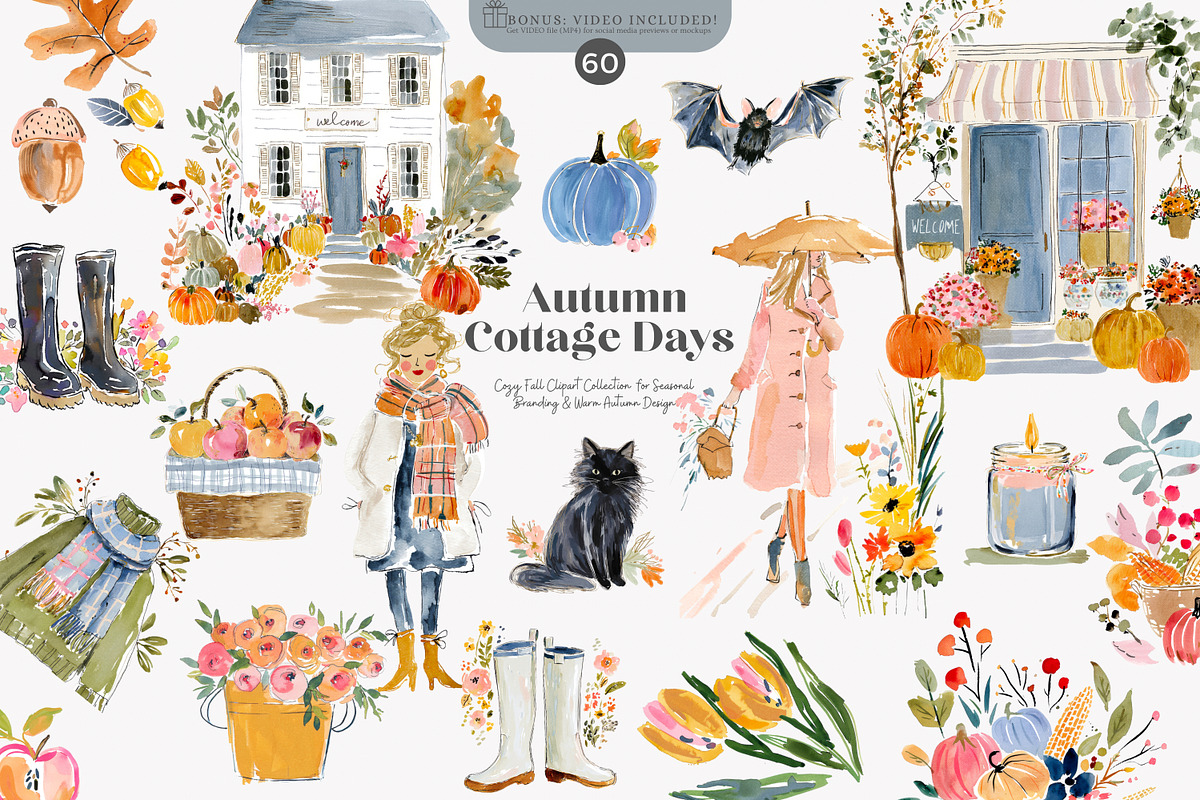 autumn clipart cozy cottage png, a Decorative Illustration by Patishop Art (Photo 1 of 8)