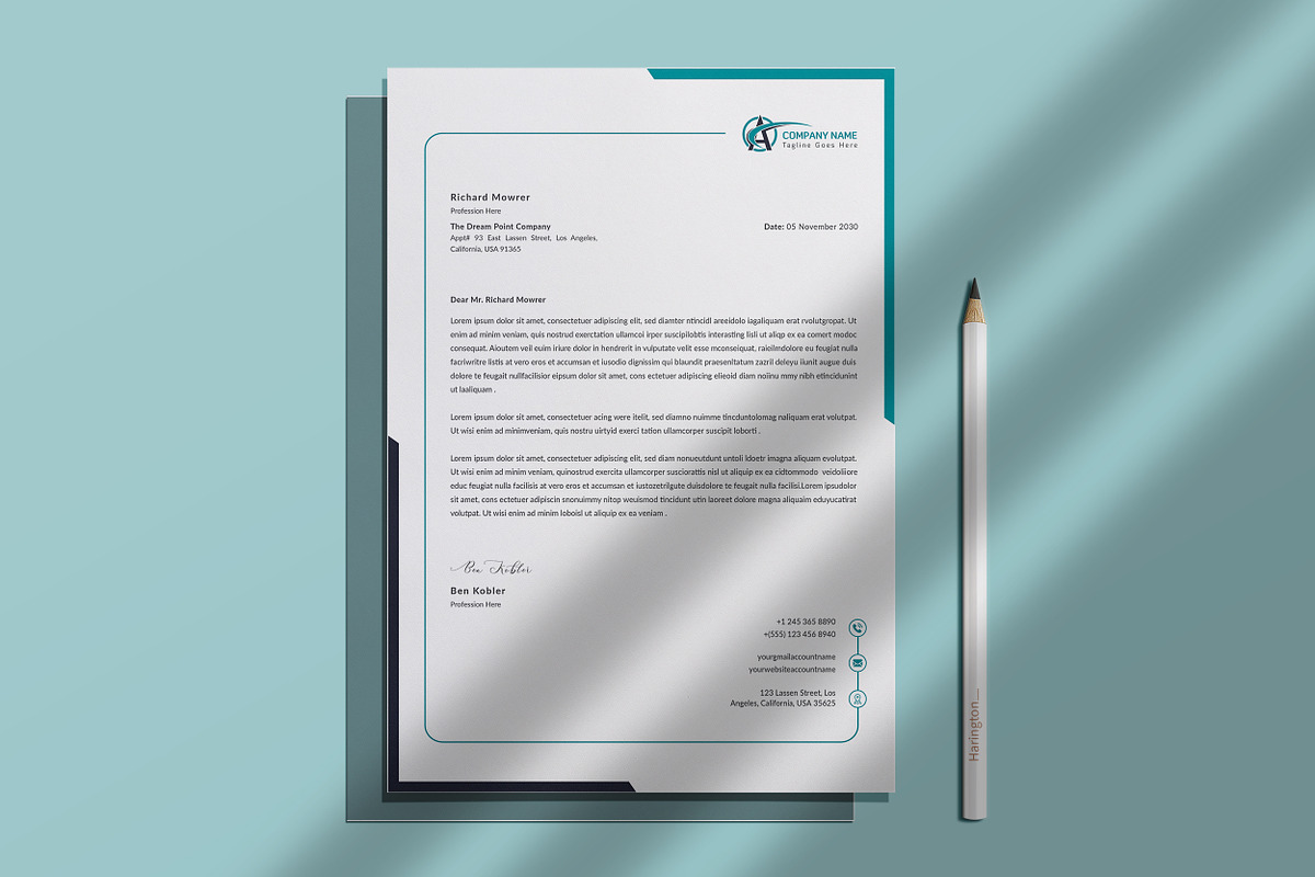 Clean Letterhead Word, a Stationery Template by ResumeDevisers (Photo 6 of 7)