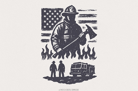 Firefighter PNG, American Flag