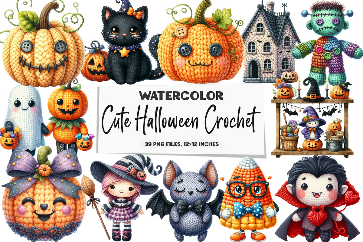 Cute Halloween Crochet Illustrations, an Illustration by DreamArtGraphic (Photo 1 of 5)