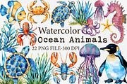 Watercolor Ocean Animals Clipart, an Illustration by Libby Wishes (Thumbnail 1 of 7)