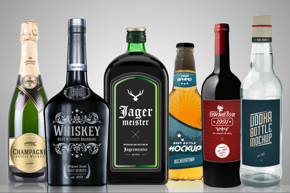 Alcohol Bottles Mockups [BUNDLE], an Advertising Mockup by VectorMedia