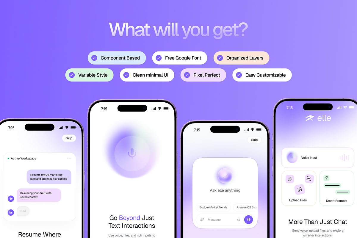 Elle AI Chat App UI Kit - Figma, an UI Kit Template by Brickclay (Photo 5 of 14)