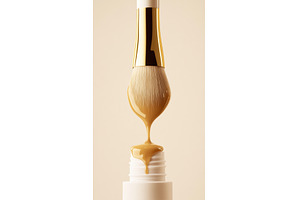 Makeup brush and foundation drop, a Beauty & Fashion Photo by Beautiful things