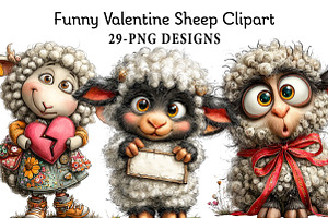 Funny Valentine Sheep Clipart, an Illustration by Daily.Designs