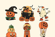 Retro Halloween Illustrations Vector, a Seasonal Illustration by Sandypramana (Thumbnail 2 of 4)