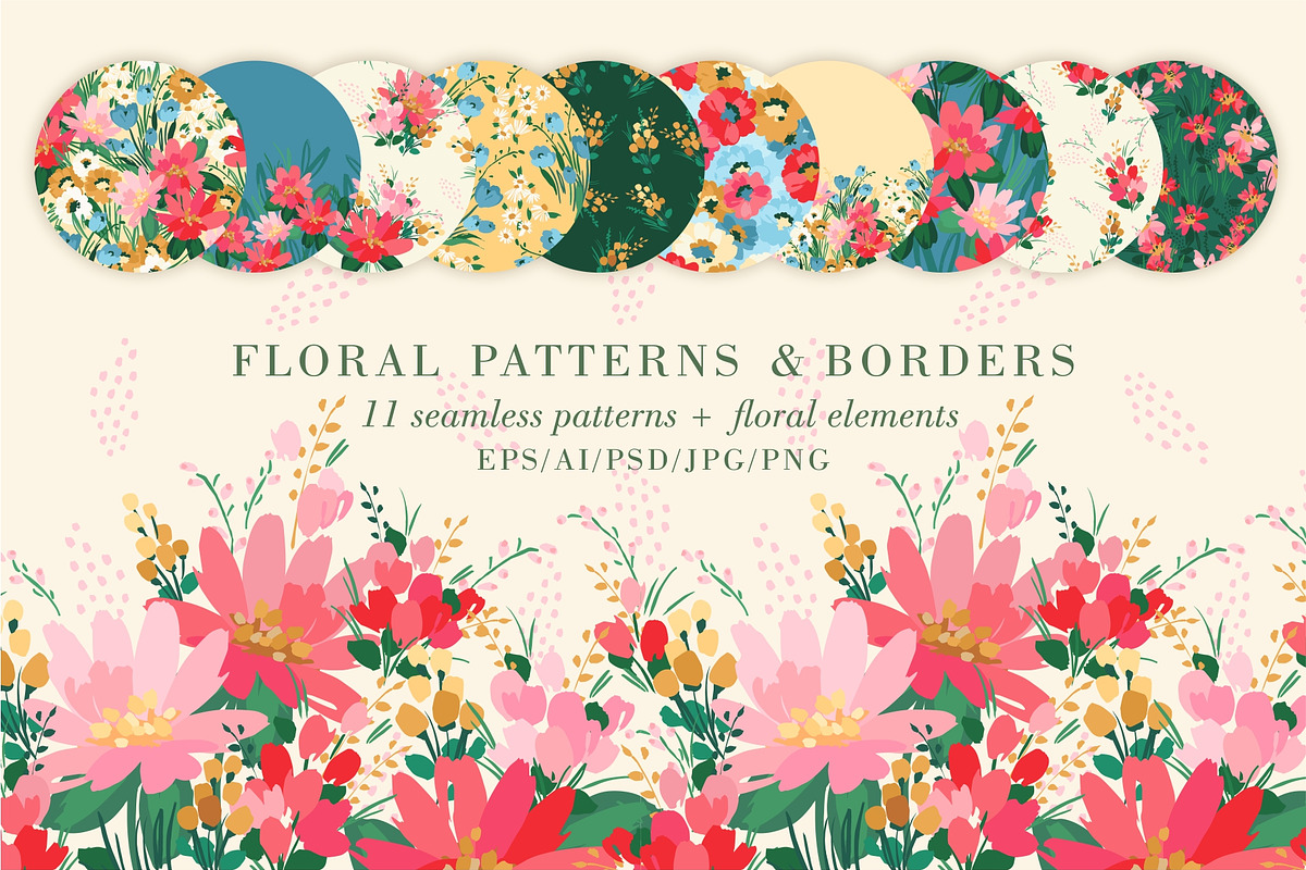 Floral Patterns & Borders, a Pattern Graphic by Nadia Grapes (Photo 1 of 8)