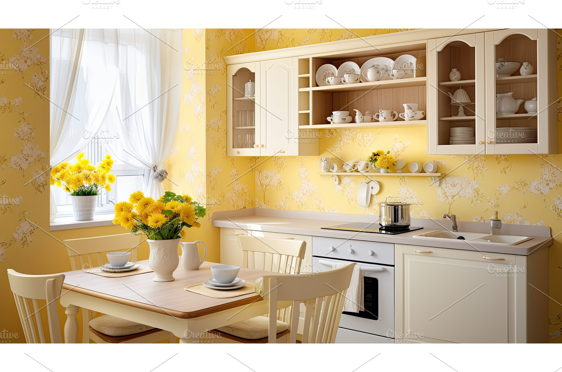 walls yellow wallpaper ai generated, an Arts & Entertainment Photo by pikepicture