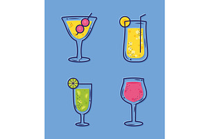 four cocktails drinks icons, a Food Illustration by studiogstock