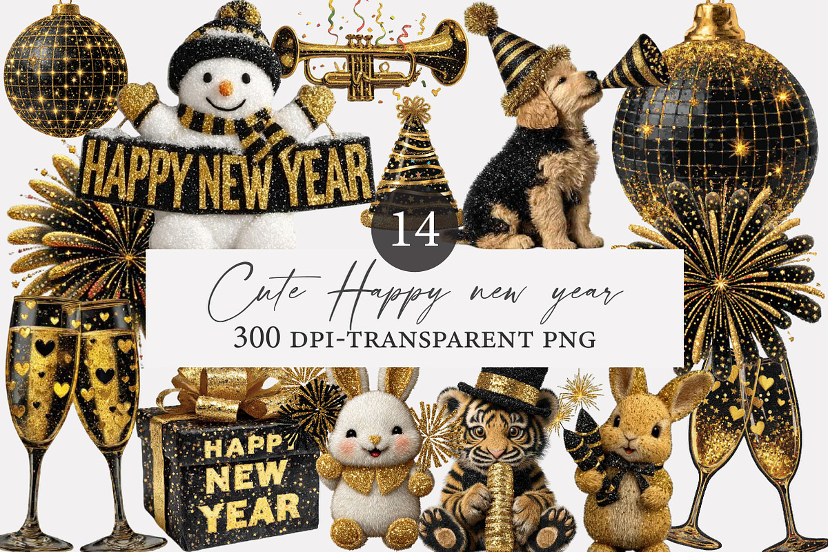 Cute Happy new year clipart, an Illustration by Designworld (Photo 1 of 4)