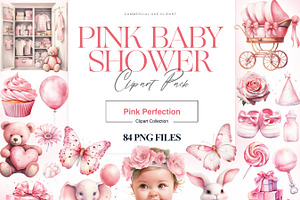 Pink Baby Shower Clipart, Baby Girl