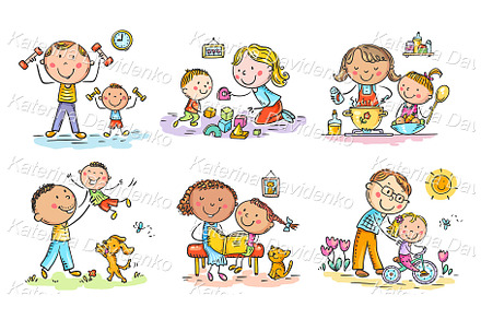 Cartoon family spends time together, a Person Illustration by Bubert Art