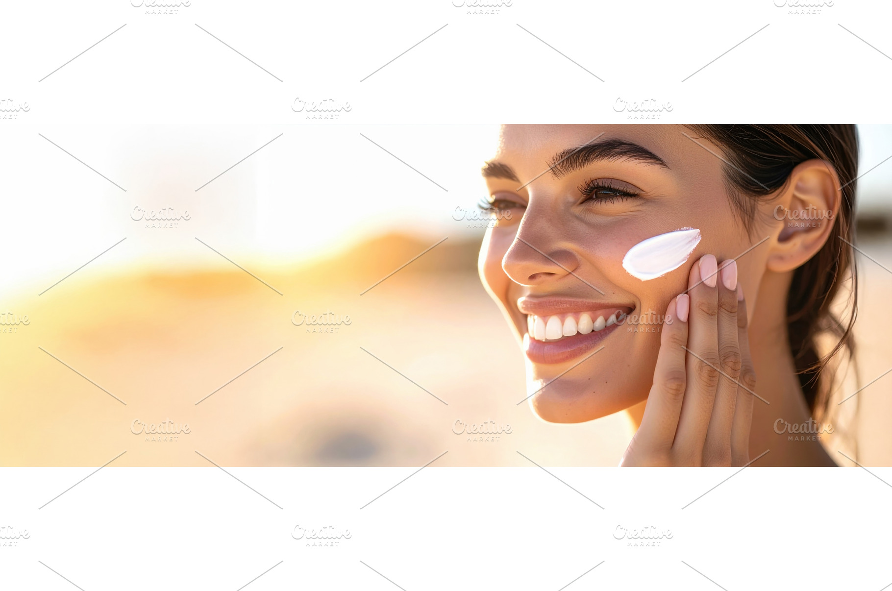 Woman happily applying sunscreen at, a Nature Photo by Igor Tichonow