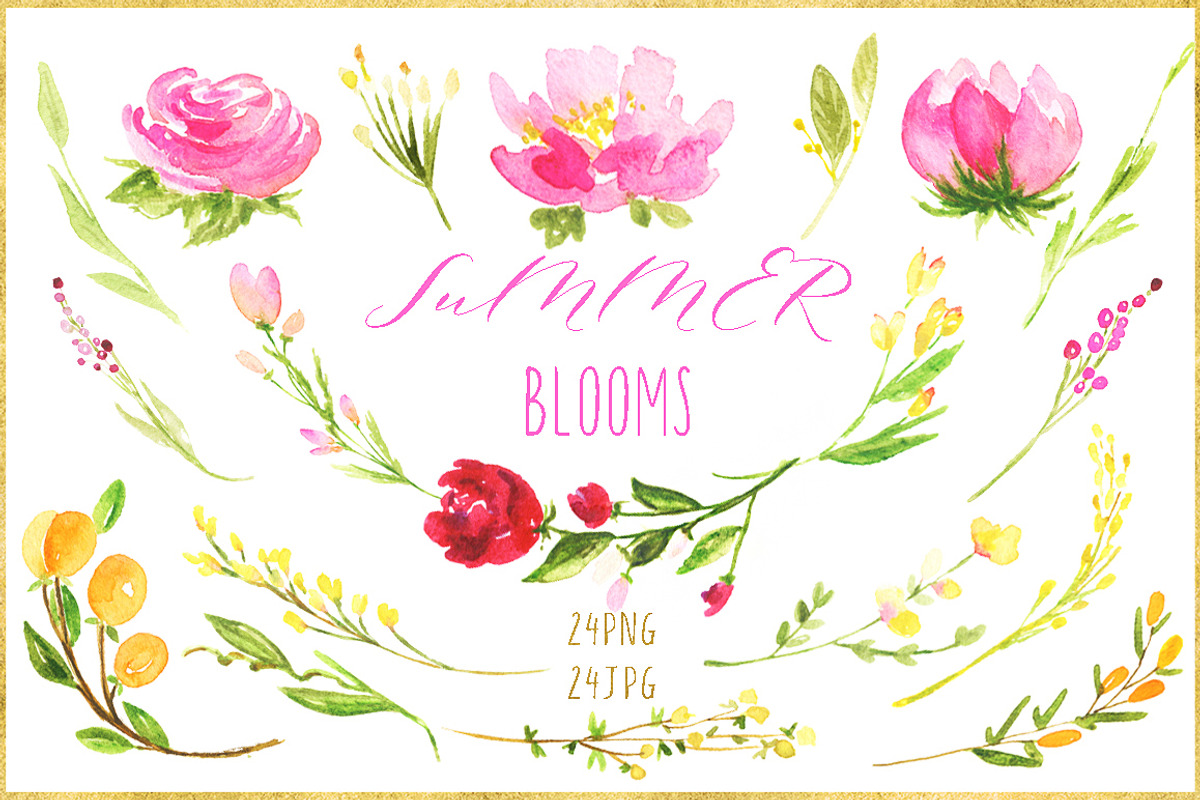 Summer blooms. watercolor clipart, an Illustration by LABFcreations (Photo 4 of 5)