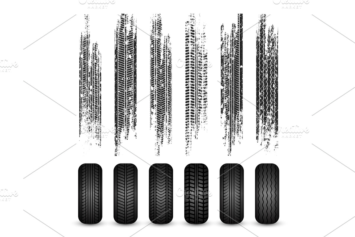 Grunge tire tracks, rubber wheels, a Transportation Illustration by 32pixels