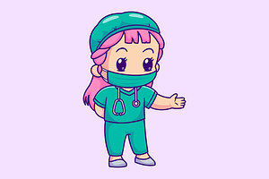 Cute Doctor Wearing Mask Cartoon, a Person Illustration by Catalyst Labs