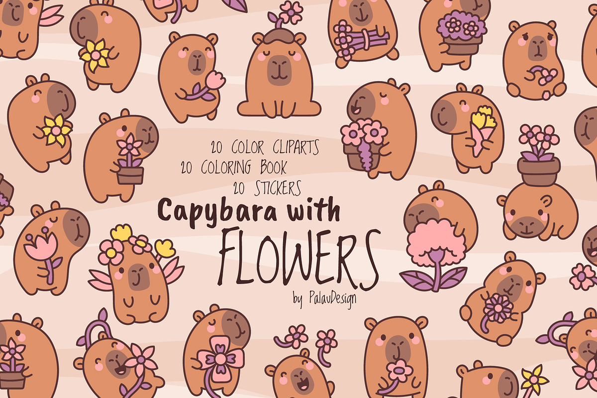 Kawaii Capybara with Flowers, a Seasonal Illustration by Palau (Photo 1 of 12)