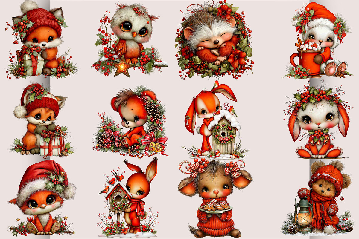 Whimsical Woodland Christmas Animals, an Animal Illustration by SVGArt (Photo 2 of 5)