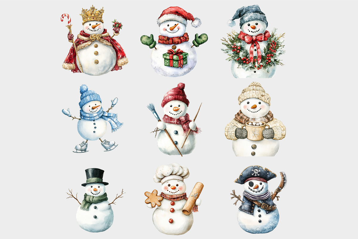 Watercolor Christmas Snowman Clipart, a Seasonal Illustration by Design Market (Photo 5 of 5)