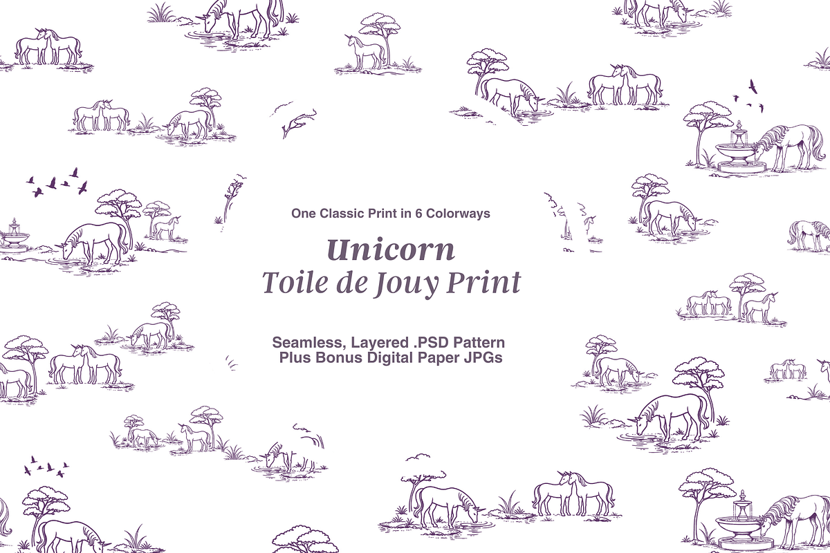 Unicorn Toile de Jouy Pattern, a Background Graphic by Hughes Studio (Photo 1 of 8)