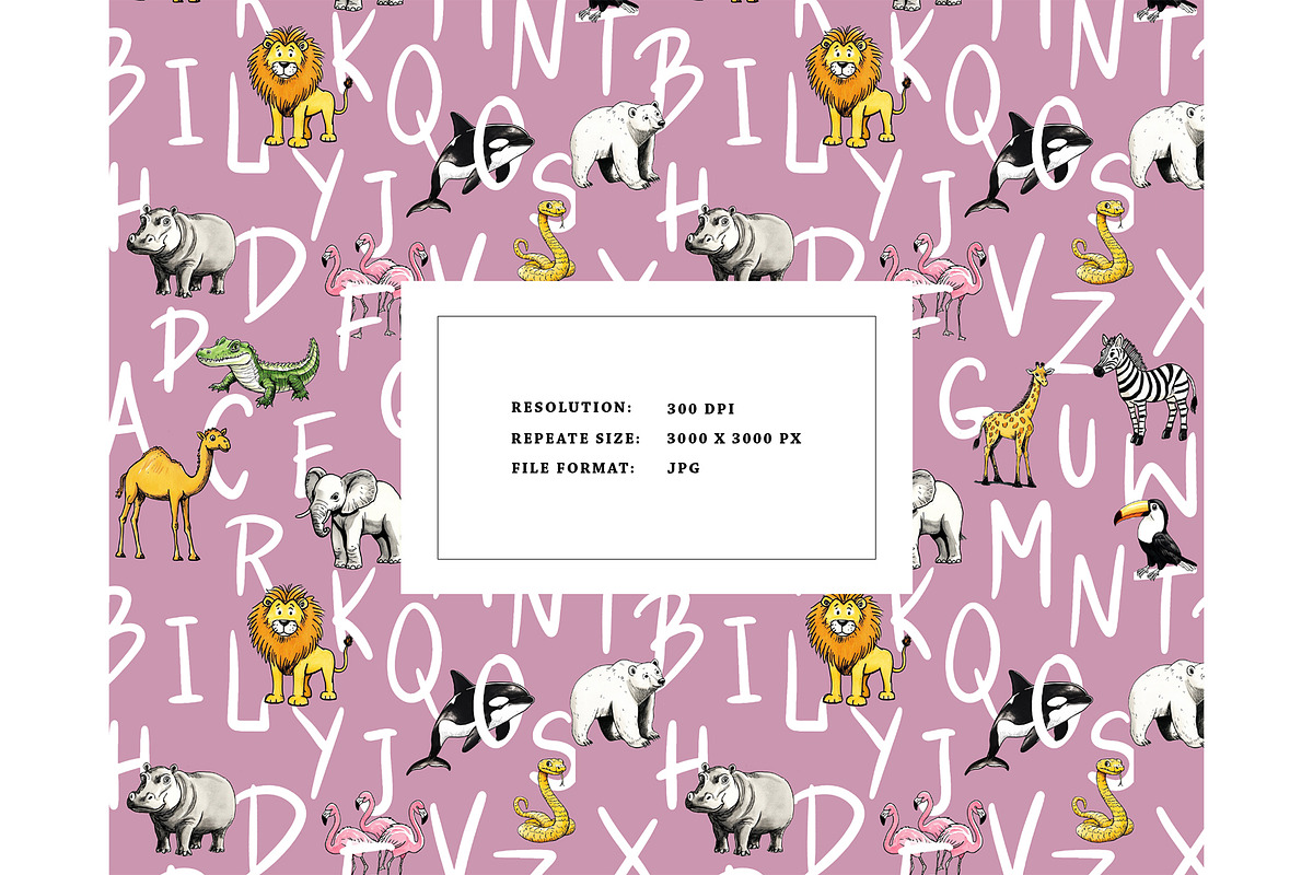Zoo ABC letters seamless pattern