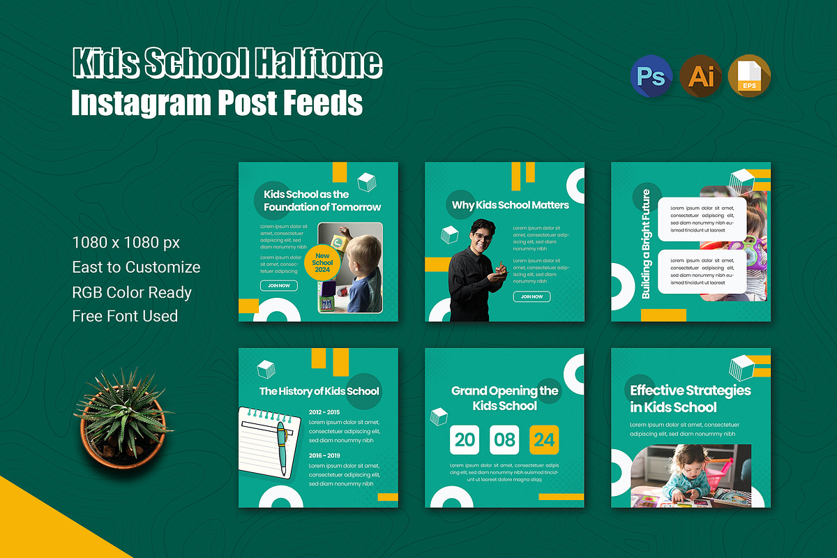 Kids School Halftone Instagram Post, a Social Media Template by Esensifiksi.studio