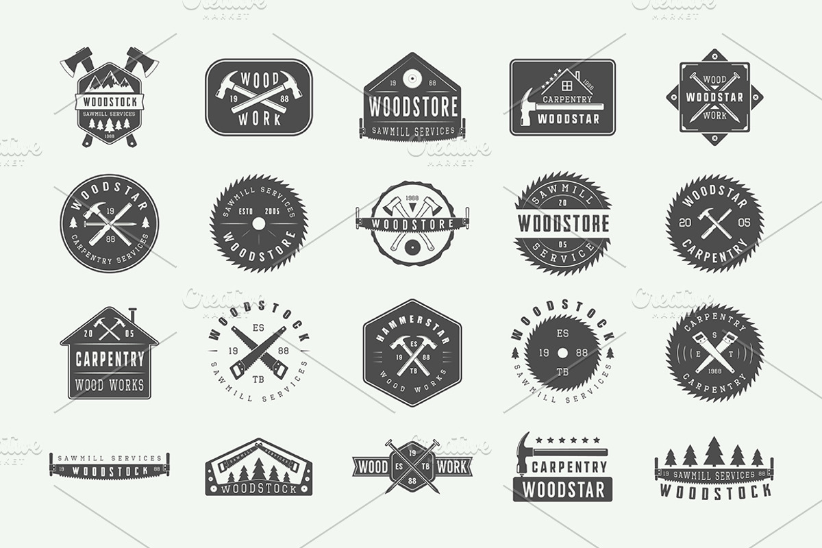 Set of vintage carpentry logos, a Branding & Logo Template by AkimD (Photo 6 of 8)