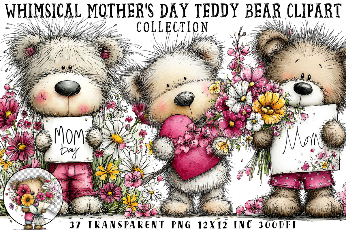 Mother's Day Teddy Bear Clipart, an Illustration by OK Design (Photo 1 of 6)