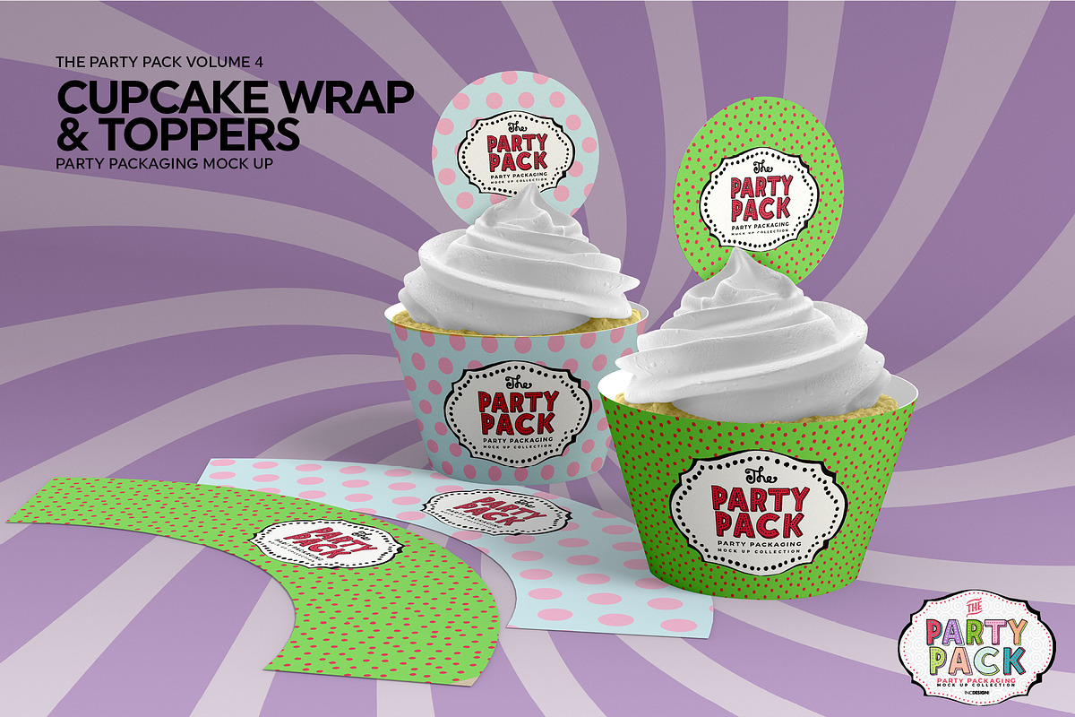 Cupcake Wrap and Topper Mockup, a Cups & Container Mockup by INCDesign (Photo 3 of 7)