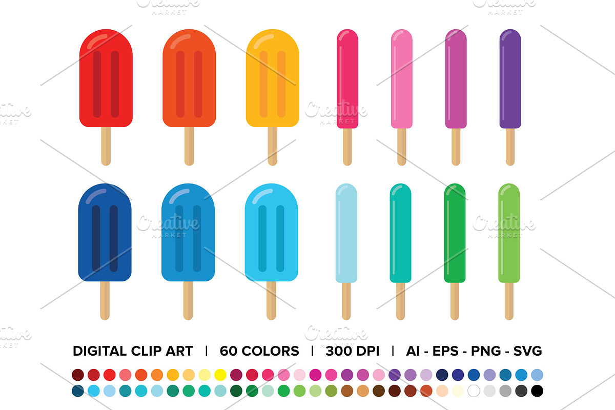 Popsicles & Ice Pops Clip Art Set, a Food Illustration by Running With ...