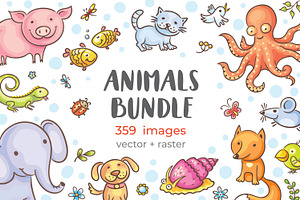 Hand drawn cartoon animals bundle
