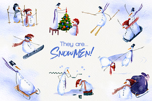 SNOWMEN Watercolor Winter Set