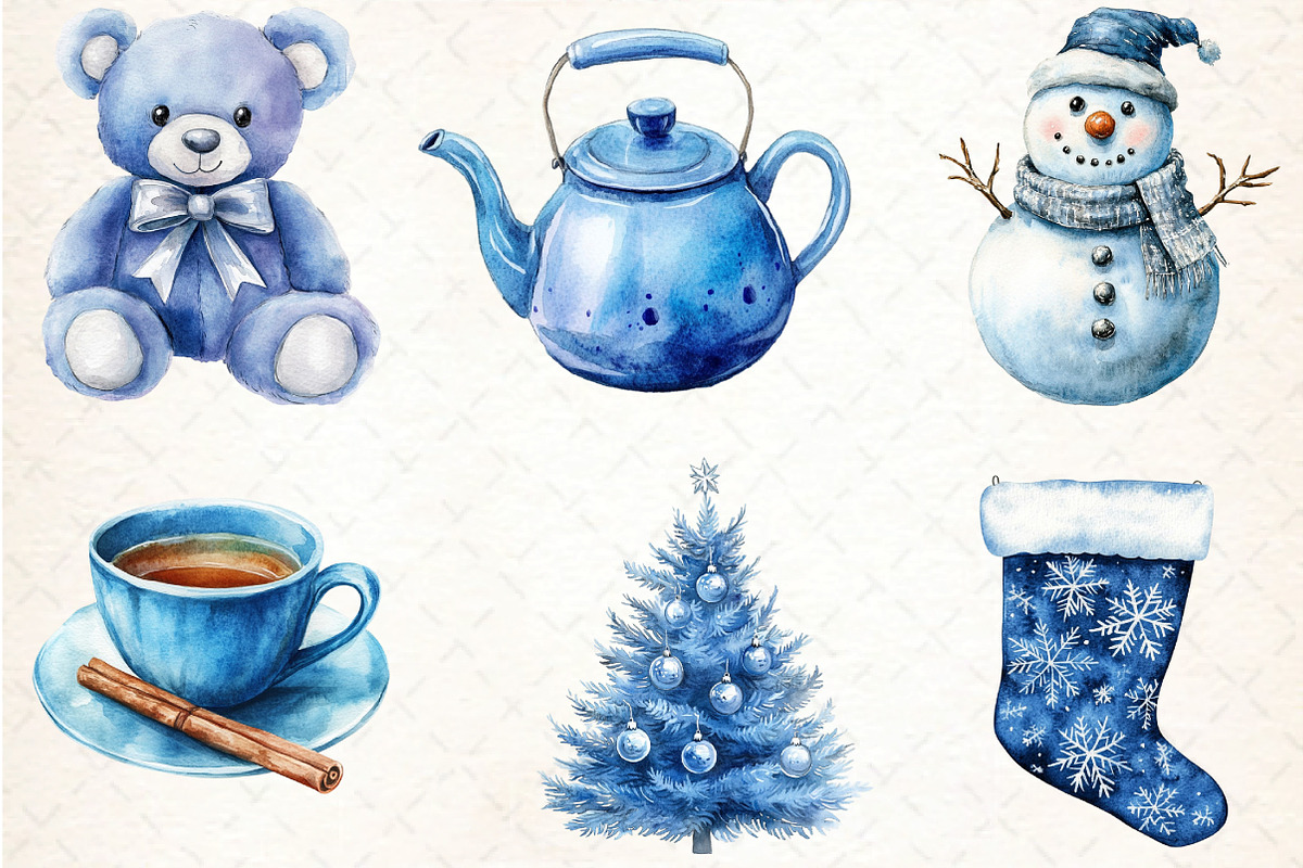 Cozy Blue Christmas Clipart Set, an Illustration by DreamCafeArt (Photo 4 of 6)